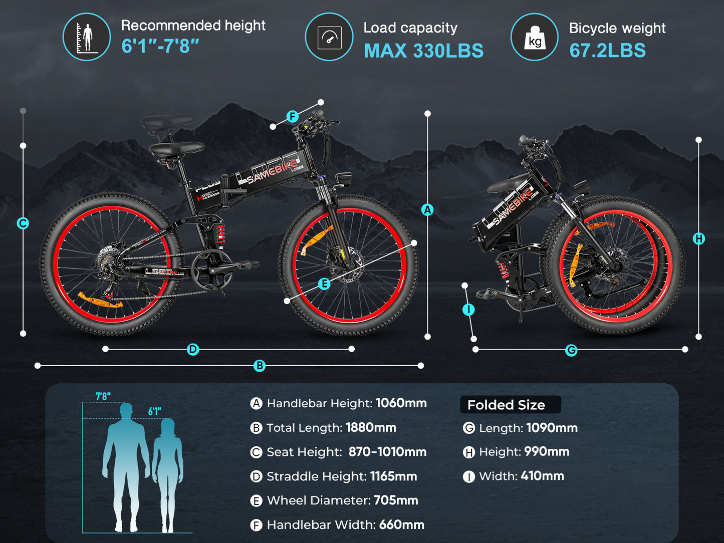 Samebike LO26 Plus Powerful 26" Fat Tire Foldable Ebike
